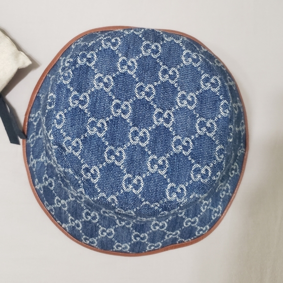 100% Authentic Gucci Canvas Bucket Hat Oscar Sz.M Denim - Picture 5 of 12